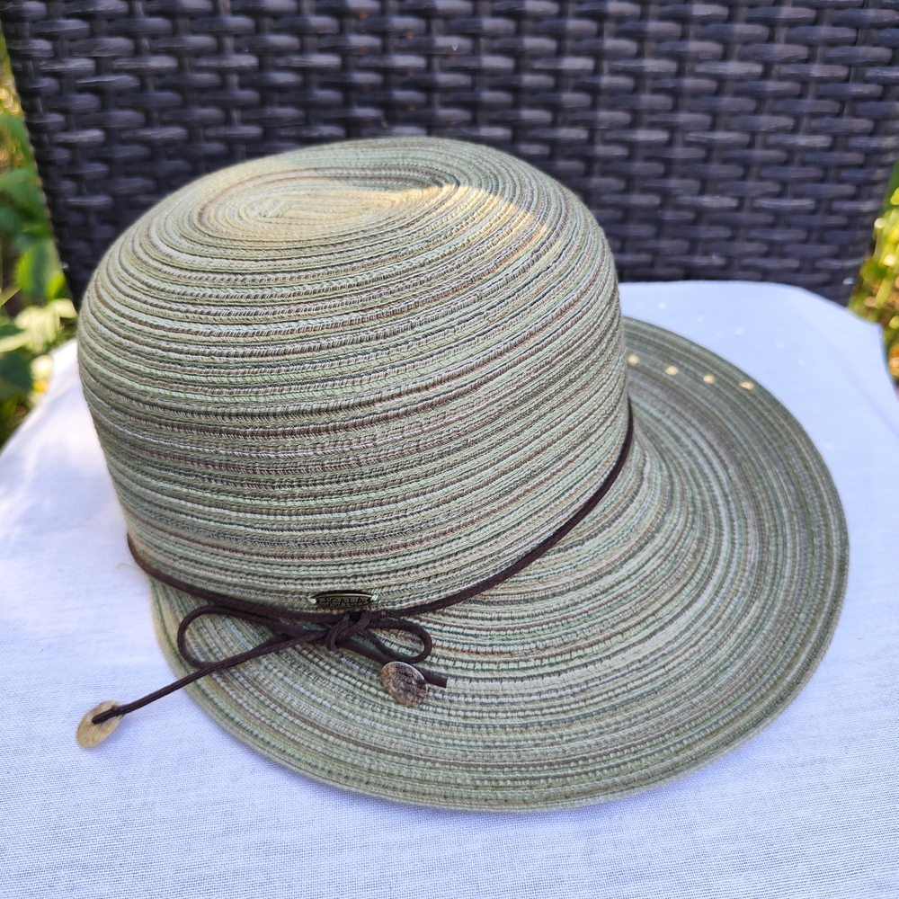 Scala Tan and Brown Sun Hat with Woven Texture